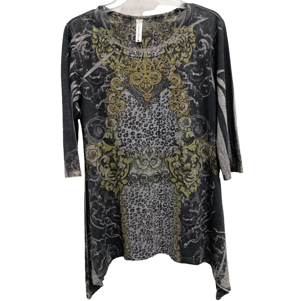 California‎ Moon Wearable Art Tunic Top Womens Small Leopard Print Embellished